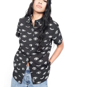 Wildfang Black Shirt with Eye Pattern